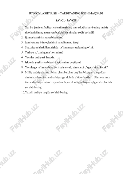 ijtimoylashtirish – tarbiyaning bosh maqsadi — DOCX