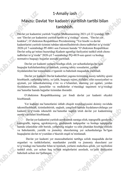davlat yer kadastri yuritilish tartibi bilan tanishish — DOCX