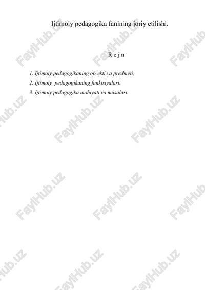 ijtimoiy pedagogika fanining joriy etilishi — DOC