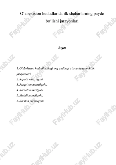 ilk shaharlarning paydo bo‘lishi jarayonlari — DOC
