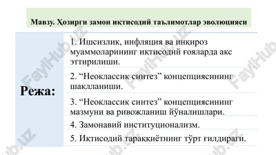 hozirgi zamon iqtisodiy ta'limotlar evolyutsiyasi — PPTX
