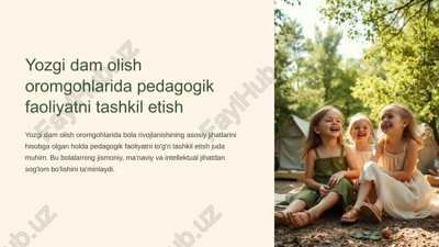yozgi dam olish oromgohlarida pedagogik faoliyatni tashkil etish — PPTX