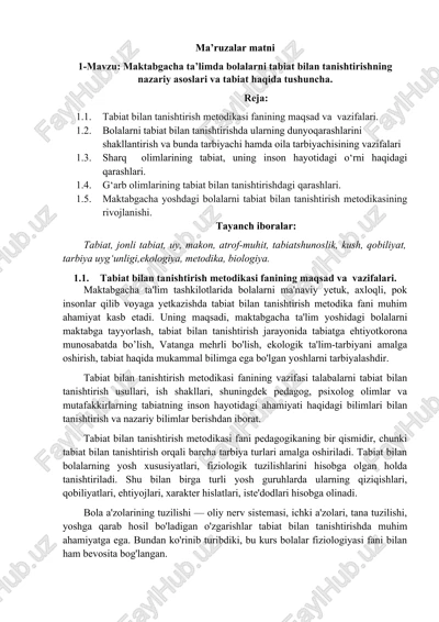 tabiat bilan tanishtirish metodikasi — DOCX