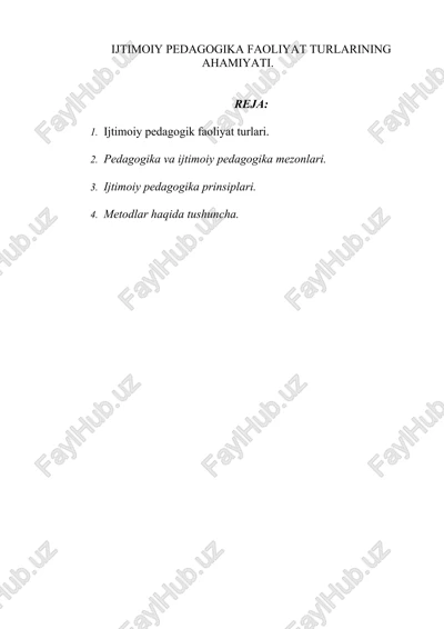 ijtimoiy pedagogika faoliyat turlarining ahamiyati — DOC