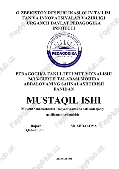 sahnalashtirish faoliyati vositasida bolalarda ijodiy qobiliyatni rivojlantirish — DOCX