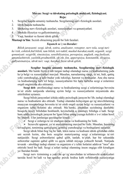 sezgi va idrokning psixologik mohiyati, fiziologiyasi — DOCX