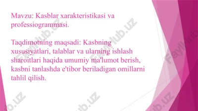 kasblar xarakteristikasi va professiogrammasi — PPTX