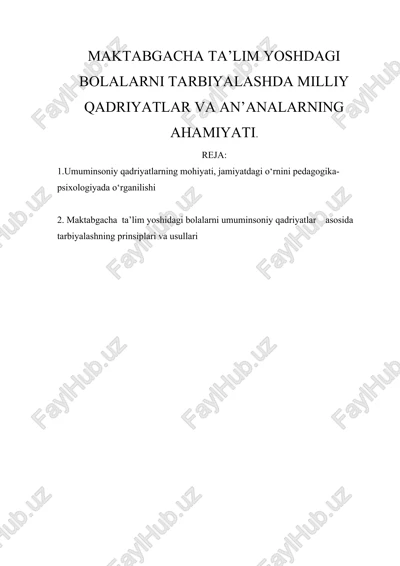 maktabgacha ta'lim yoshdagi bolalarni tarbiyalash — DOC