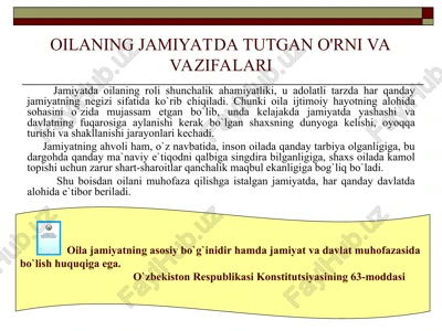 jamiyatda tutgan o'rn va vazifalari — PPT