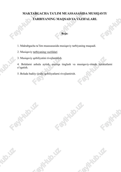 maktabgacha ta'lim muassasasida musiqaviy tarbiya — DOCX