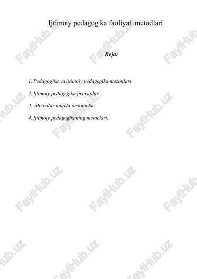 ijtimoiy pedagogika faoliyat metodlari — DOC