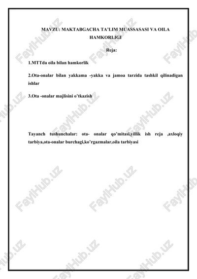 maktabgacha ta’lim muassasasi va oila hamkorligi — DOCX