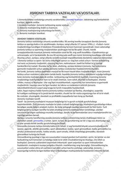 jismoniy tarbiya vazifalari va vositalari — DOCX