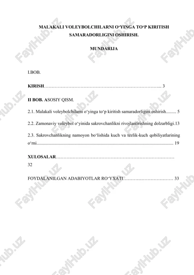 malakali voleybolchilarni o'yinga to'p kiritish samaradorligini oshirish — DOC