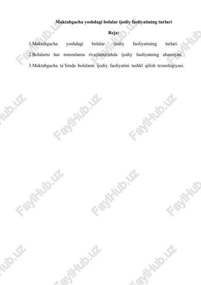 maktabgacha yoshdagi bolalar ijodiy faoliyatining turlari — DOCX