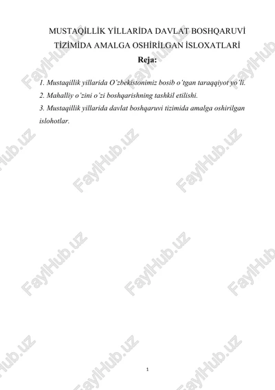 mustaqillik yillarida davlat boshqaruv tizimida amalga oshirilgan islohatlar — DOCX