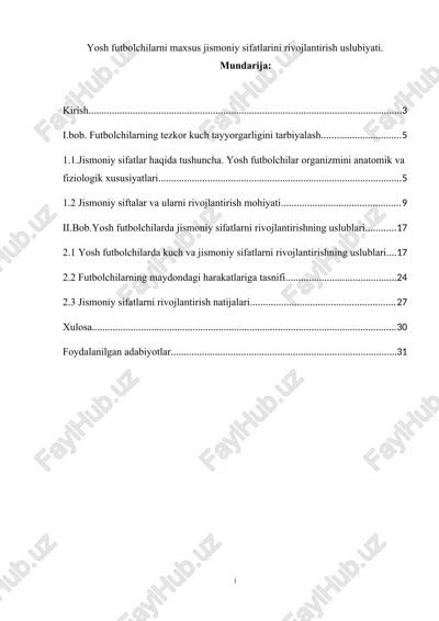 yosh futbolchilarni maxsus jismoniy sifatlarini rivojlantirish uslubiyati. — DOCX