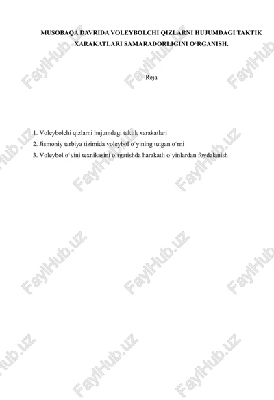 voleybolchi qizlarni hujumdagi taktik xarakatlari — DOCX