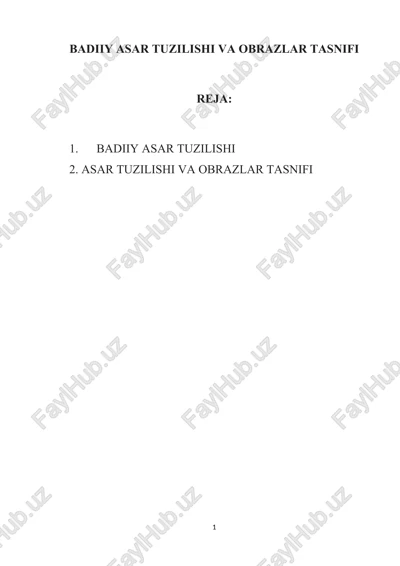 badiiy asar tuzilishi va obrazlar tasnifi — DOCX