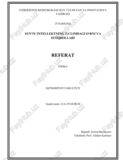 sun’iy intellektning ta’limdagi o‘rni va istiqbollari referat — DOCX