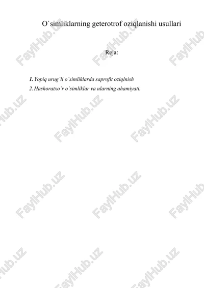 o`simliklarning geterotrof oziqlanishi usullari — DOC