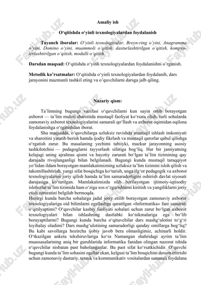 o'qitishda o'yin texnologiyalaridan foydalanish — DOCX