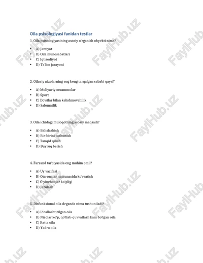 oila psixologiyasi fanidan testlar — DOCX