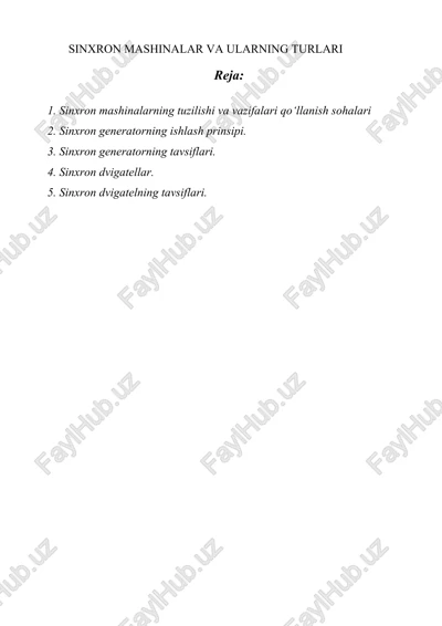 sinxron mashinalarining qo‘llanish sohalari — DOCX