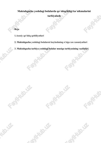 maktabgacha yoshdagi bolalarda qo`shiqchiligi ko`nikmalarini tarbiyalash — DOCX