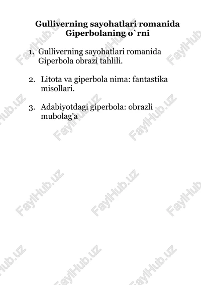gulliverning sayohatlari romanida giperbolaning o`rni — DOCX
