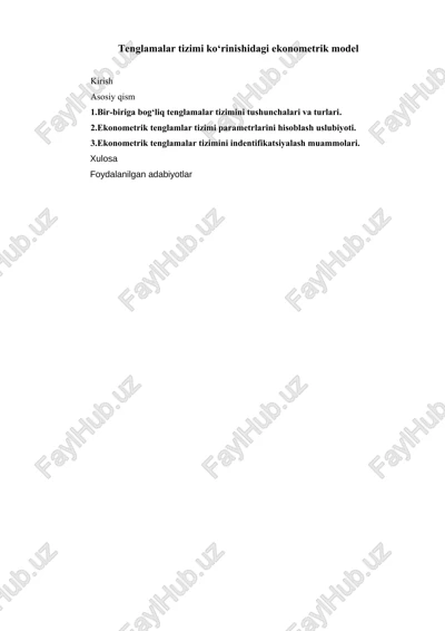 tenglamalar tizimi ko‘rinishidagi ekonometrik model — DOCX
