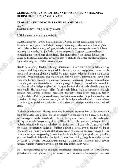 globallashuv sharoitida antropologik inqirozning oldini olishning zaruriyati — DOCX