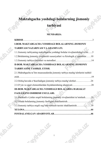 maktabgacha yoshdagi bolalarning jismoniy tarbiyasi — DOCX