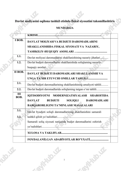 davlat moliyasini oqilona tashkil etishda fiskal siyosatini takomillashtiris — DOCX