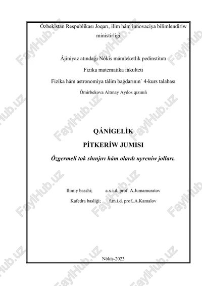 ózgermeli tok shınjırı hám olardı uyreniw jollari — DOCX