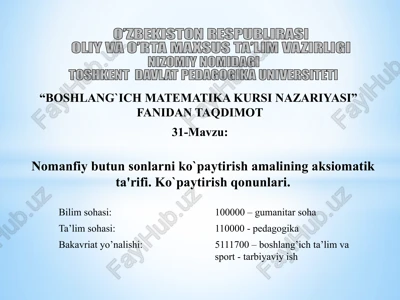 boshlang`ich matematika kursi nazariyasi — PPTX