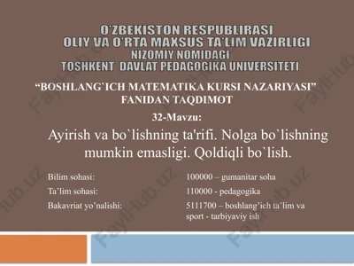 boshlang`ich matematika kursi nazariyasi — PPTX