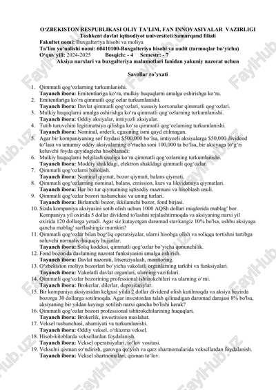 buxgalteriya hisobi va audit (tarmoqlar bo‘yicha) — DOCX