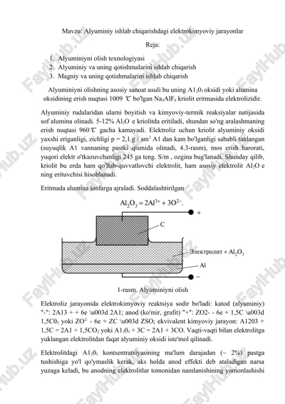 alyuminiy ishlab chiqarishdagi elektrokimyoviy jarayonlar — DOCX