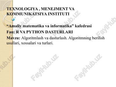 fan: r va python dasturlari — PPTX