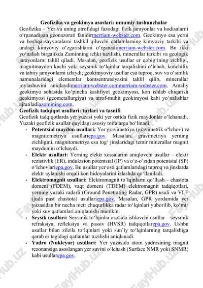 geofizika va geokimyo asoslari: umumiy tushunchalar — DOCX