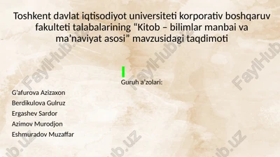 "kitob–bilimlar manbai va ma’naviyat asosi” mavzusi — PPTX