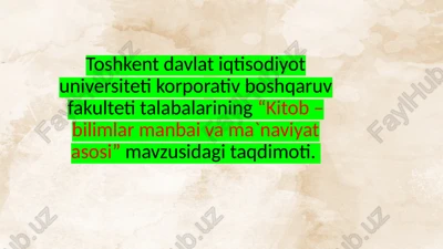 kitob – bilimlar manbai va ma`naviyat asosi — PPTX