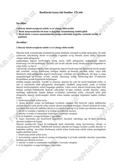 banklarda kassa ishi fanidan yn ishi — DOCX