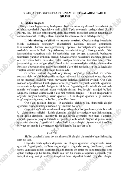 boshqaruv obyektlarining dinamik hossalarini tahlil qilish — DOCX