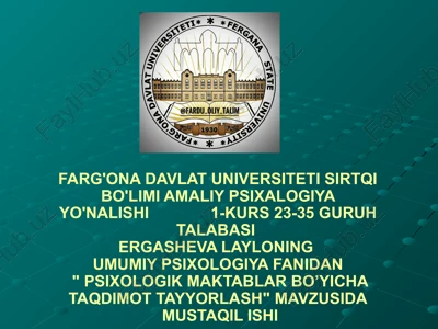 psixologik maktablar bo'yicha taqdimot tayyorlash — PPTX