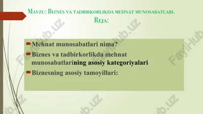 biznes va tadbirkorlikda mehnat munosabatlari — PPTX