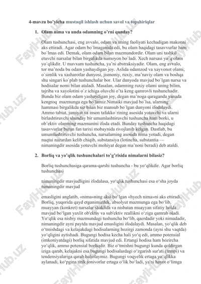 mustaqil ishlash uchun savol va topshiriqlar — DOCX