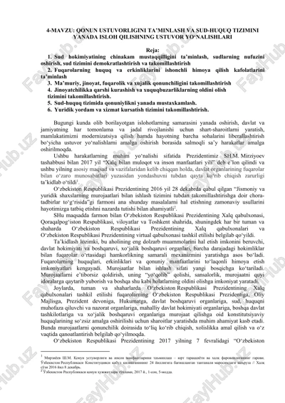 qonun ustuvorligini ta’minlash va sud-huquq tizimini yanada isloh qilishning ustuvor yo‘nalishlari — DOCX