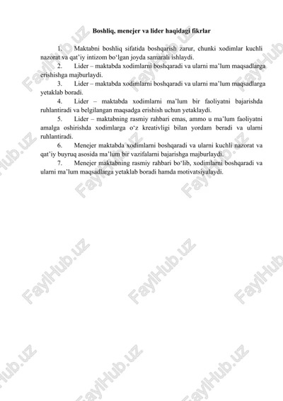 boshliq, menejer va lider haqidagi fikrlar — DOCX